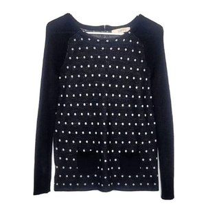 Ann Taylor Loft Polka Dot Sweater Size XS Black White Pockets Zip Up Back